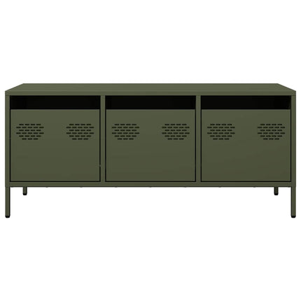 tv-bord 101,5x39x43,5 cm koldvalset stål olivengrøn