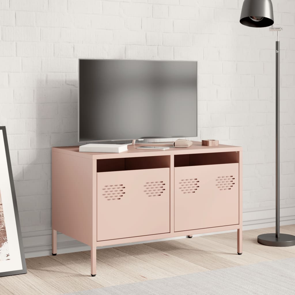 tv-bord 68x39x43,5 cm koldvalset stål lyserød