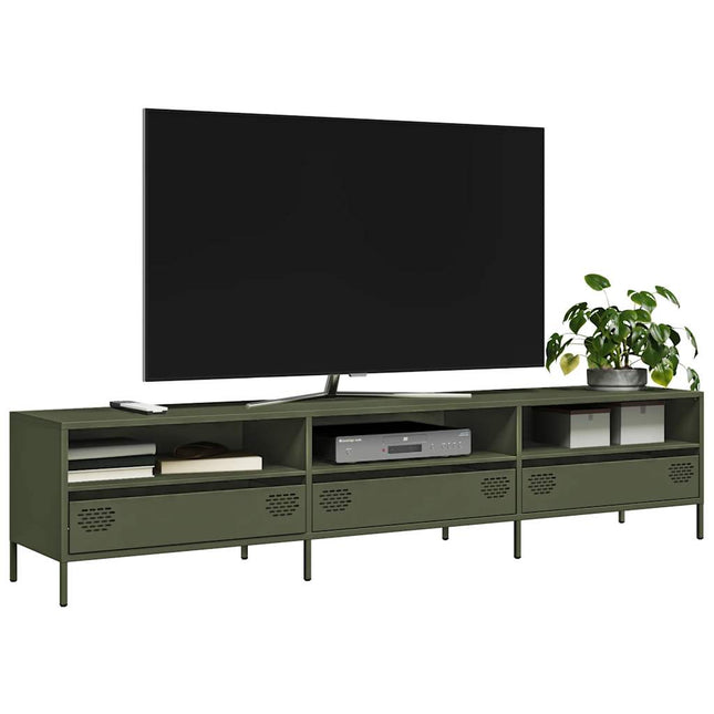 tv-bord 202x39x43,5 cm koldvalset stål olivengrøn'