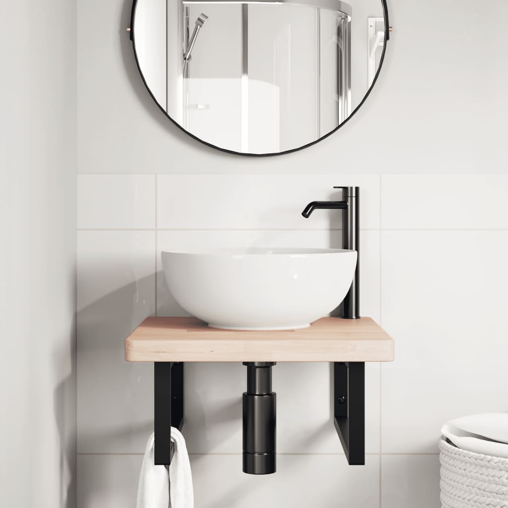 badeværelseshylde stål og massivt egetræ