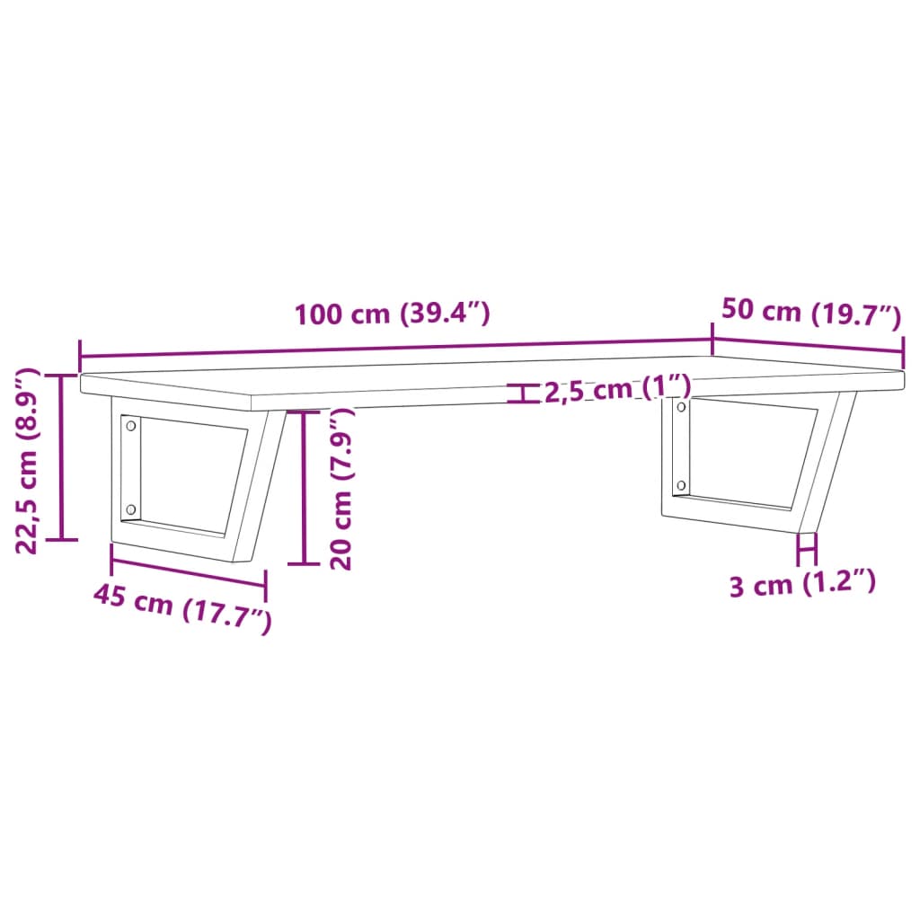 badeværelseshylde stål og massivt egetræ