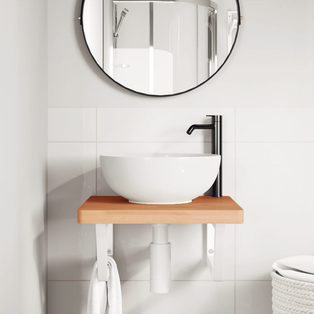 badeværelseshylde stål og massivt bøgetræ