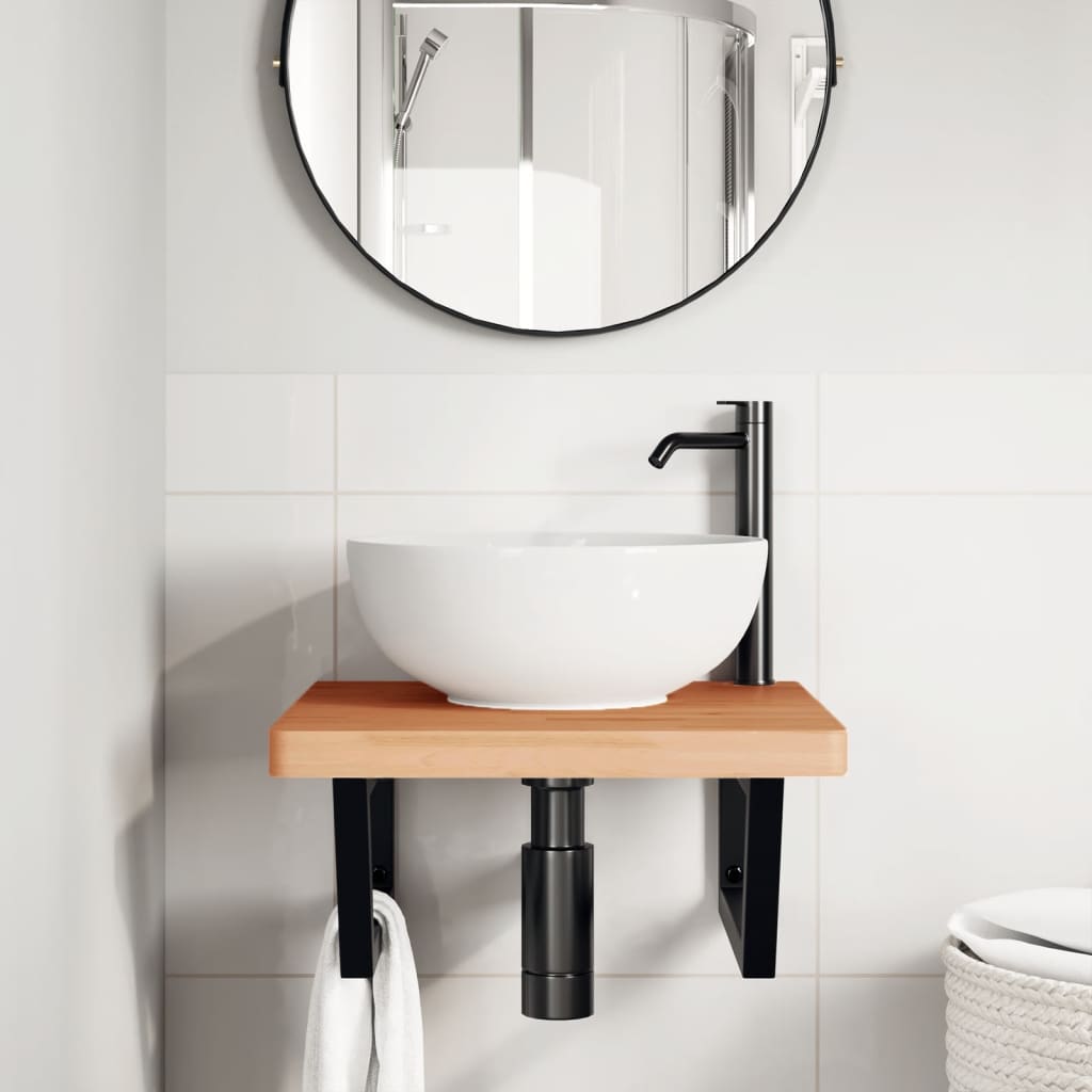 badeværelseshylde stål og massivt bøgetræ