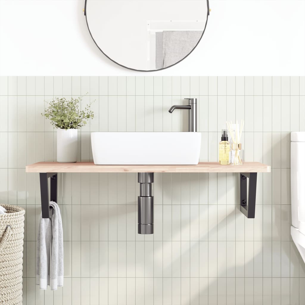 badeværelseshylde stål og massivt bøgetræ