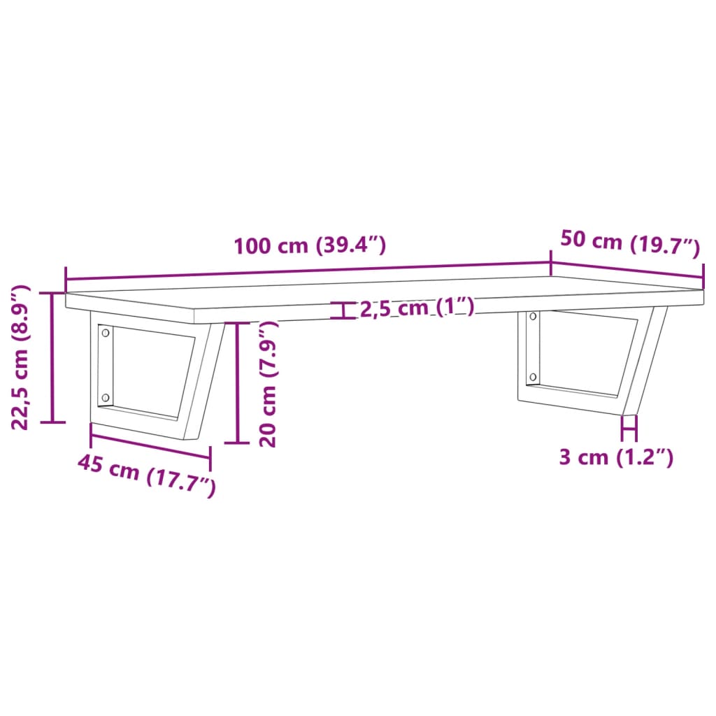 badeværelseshylde stål og massivt bøgetræ