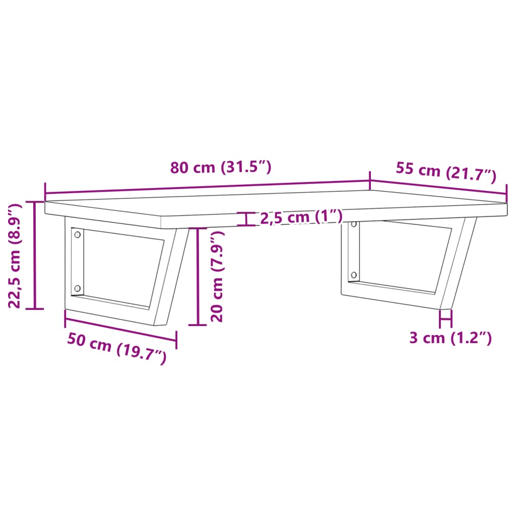 badeværelseshylde stål og massivt bøgetræ