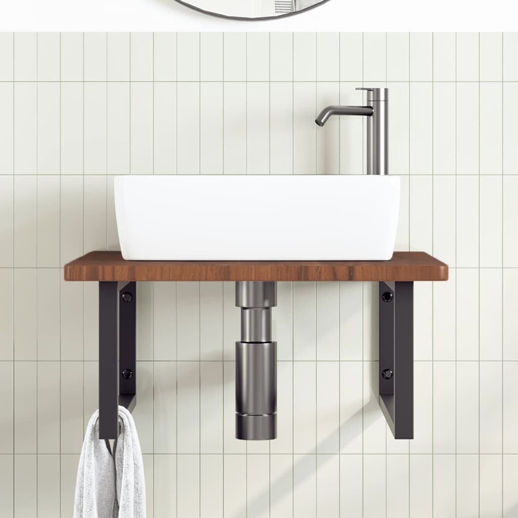 badeværelseshylde stål og massivt egetræ