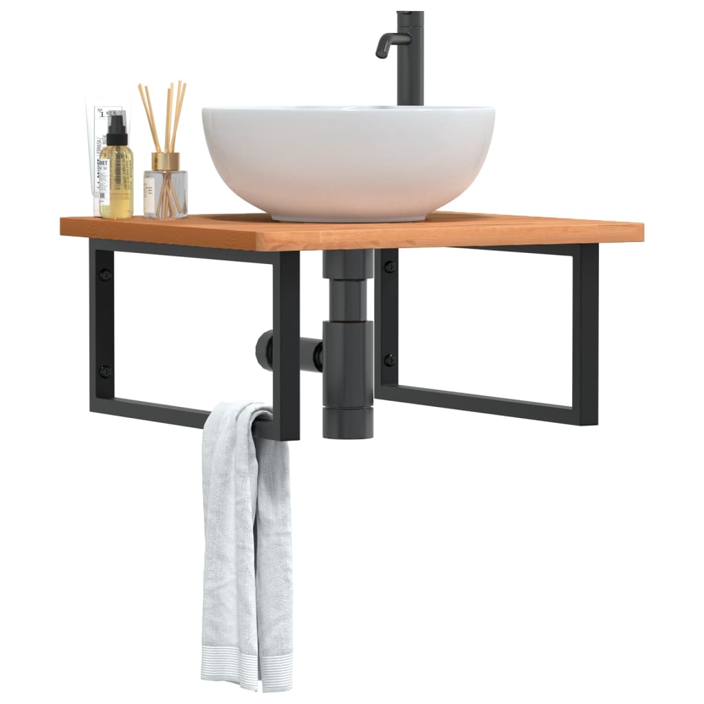 badeværelseshylde stål og massivt bøgetræ