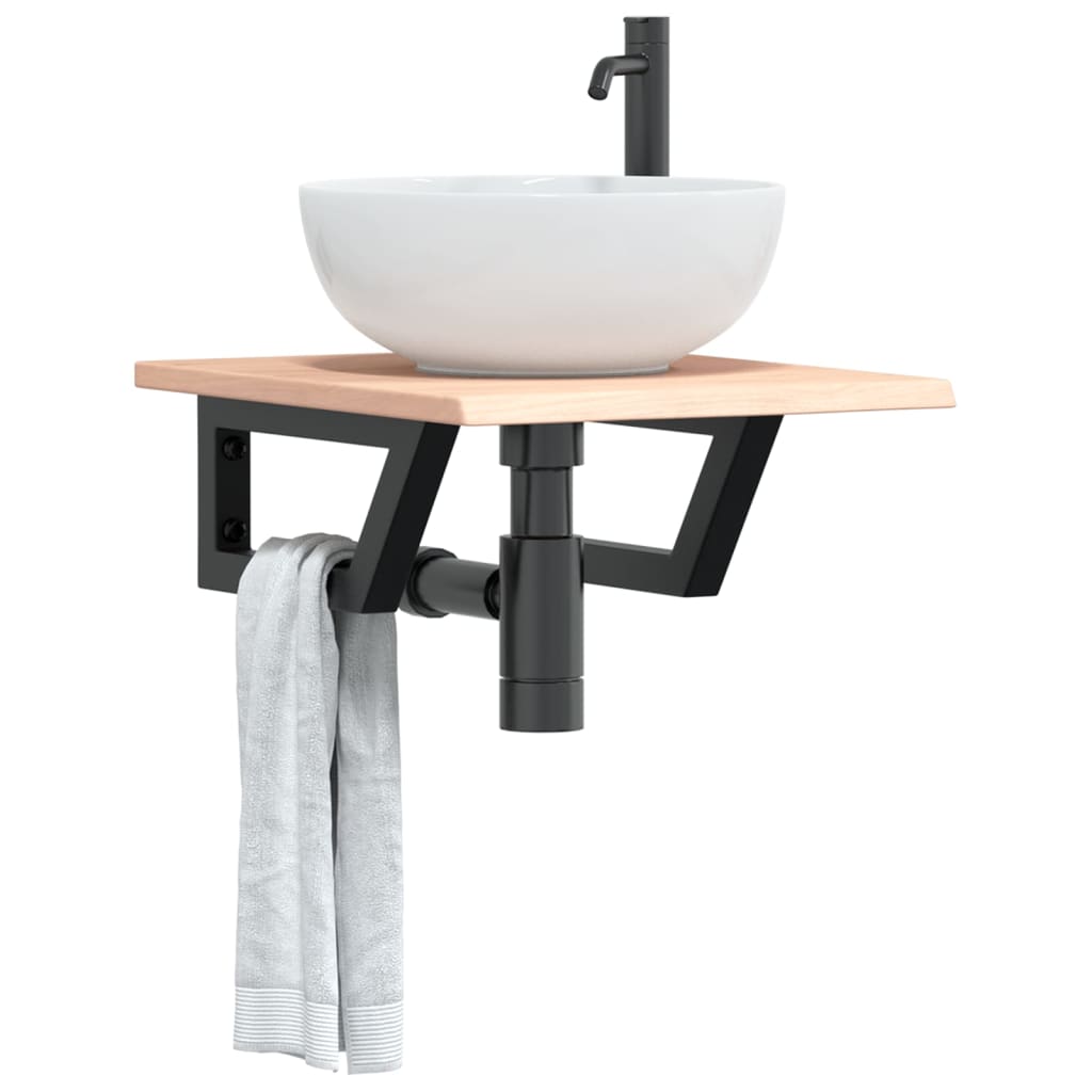 badeværelseshylde stål og massivt egetræ billede