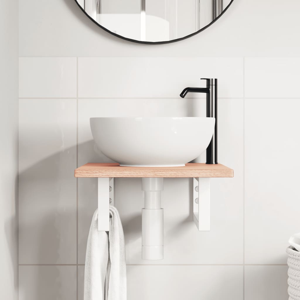 badeværelseshylde stål og massivt egetræ