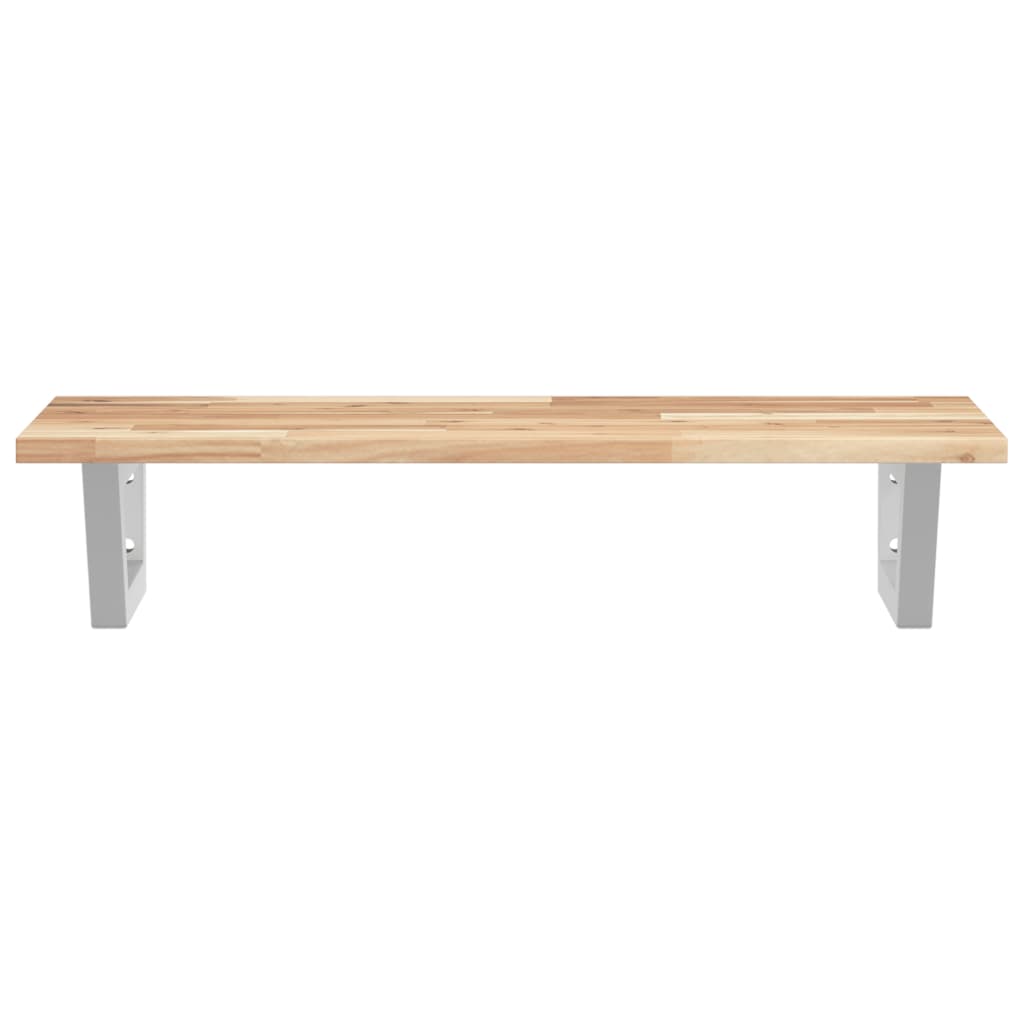 væghængt badeværelseshylde stål og massivt akacietræ