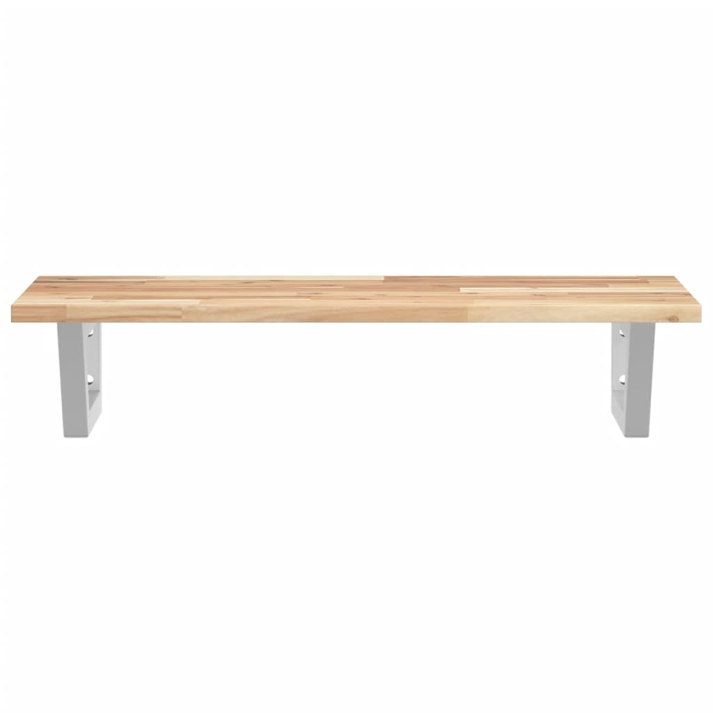 væghængt badeværelseshylde stål og massivt akacietræ