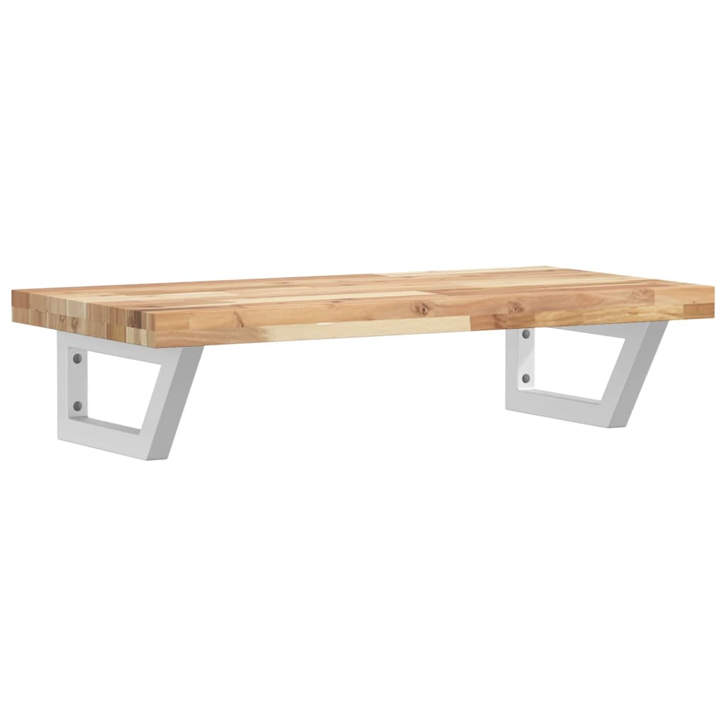 væghængt badeværelseshylde stål og massivt akacietræ