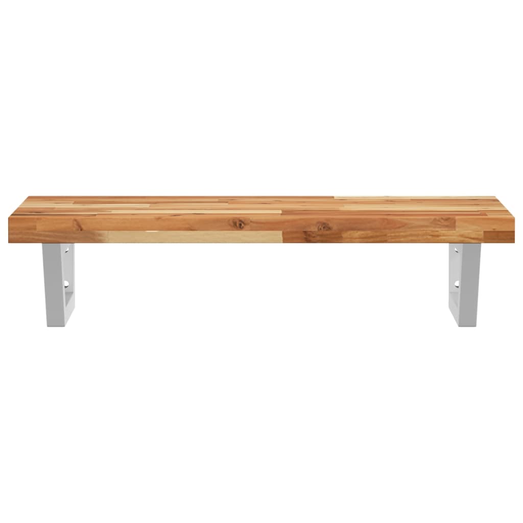 væghængt badeværelseshylde stål og massivt akacietræ