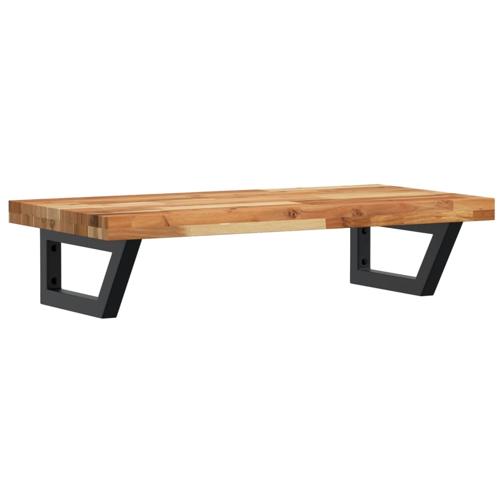 væghængt badeværelseshylde stål og massivt akacietræ