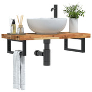 væghængt badeværelseshylde stål og massivt akacietræ