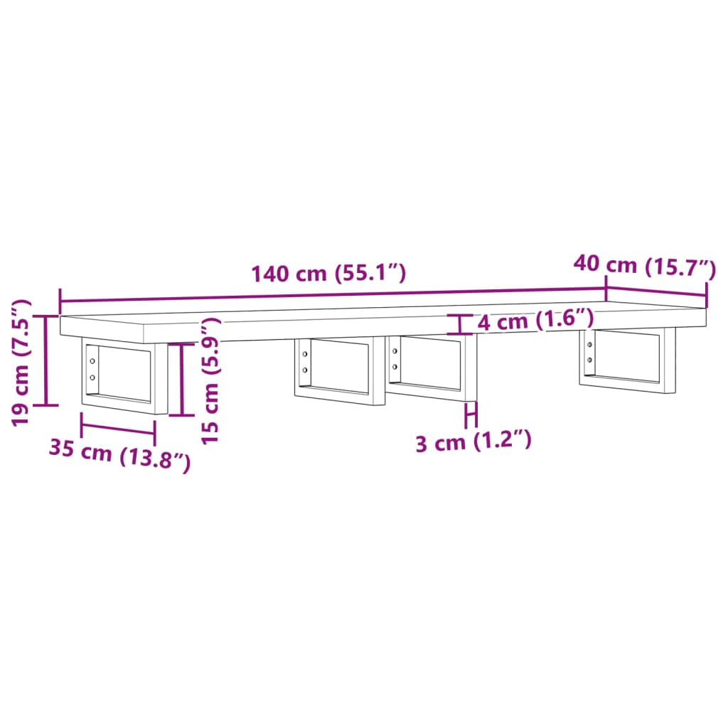 væghængt badeværelseshylde stål og massivt akacietræ