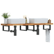 væghængt badeværelseshylde stål og massivt akacietræ