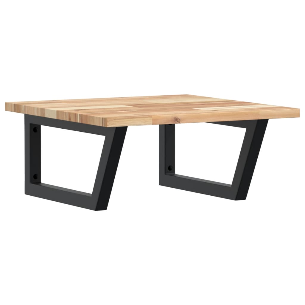 væghængt badeværelseshylde stål og massivt akacietræ