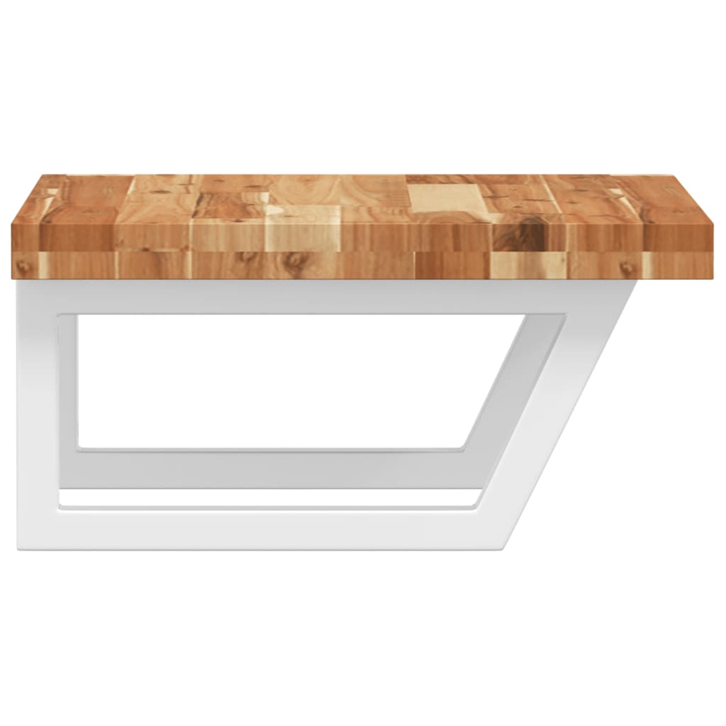 væghængt badeværelseshylde stål og massivt akacietræ