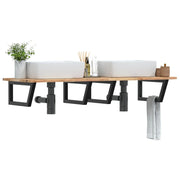 væghængt badeværelseshylde stål og massivt akacietræ