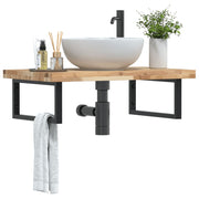 væghængt badeværelseshylde stål og massivt akacietræ