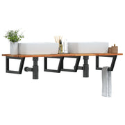 væghængt badeværelseshylde stål og massivt akacietræ