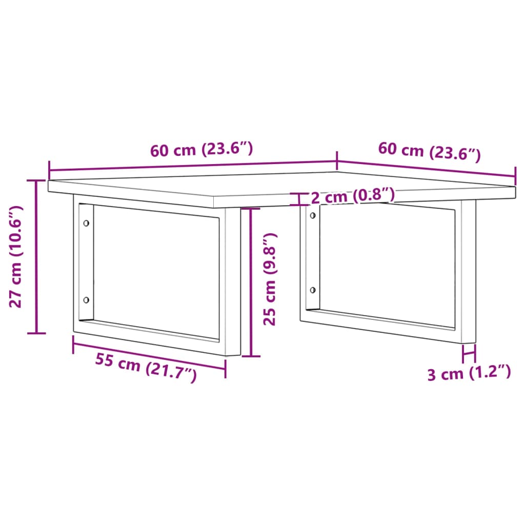 væghængt badeværelseshylde stål og massivt akacietræ