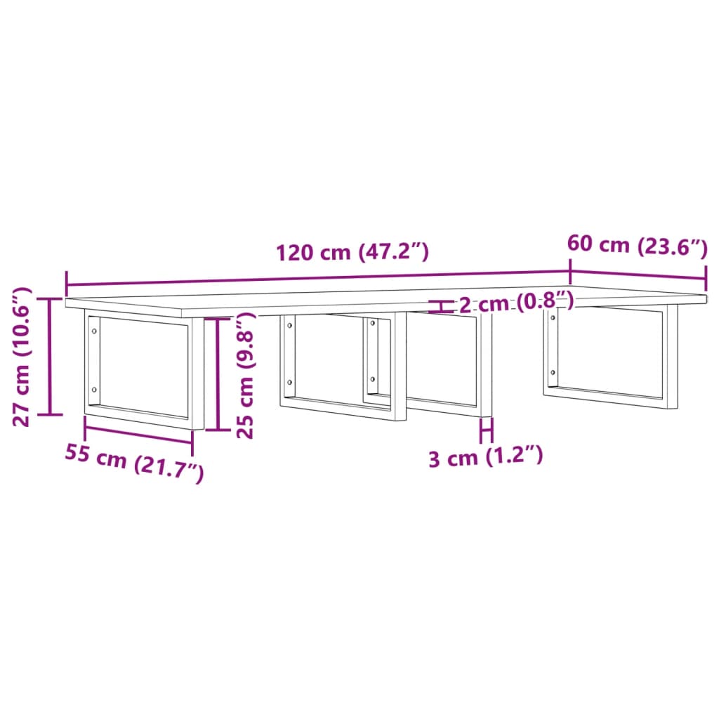 væghængt badeværelseshylde stål og massivt akacietræ