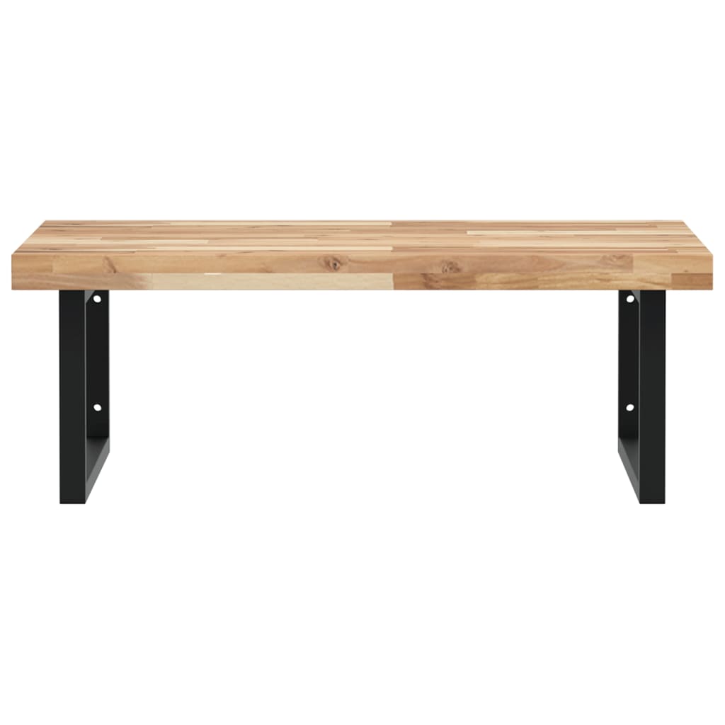 væghængt badeværelseshylde stål og massivt akacietræ