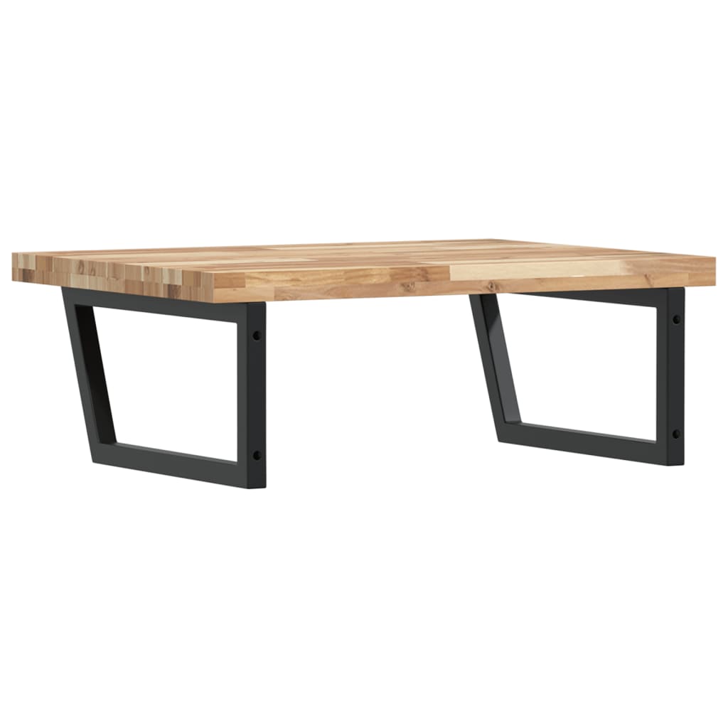 væghængt badeværelseshylde stål og massivt akacietræ