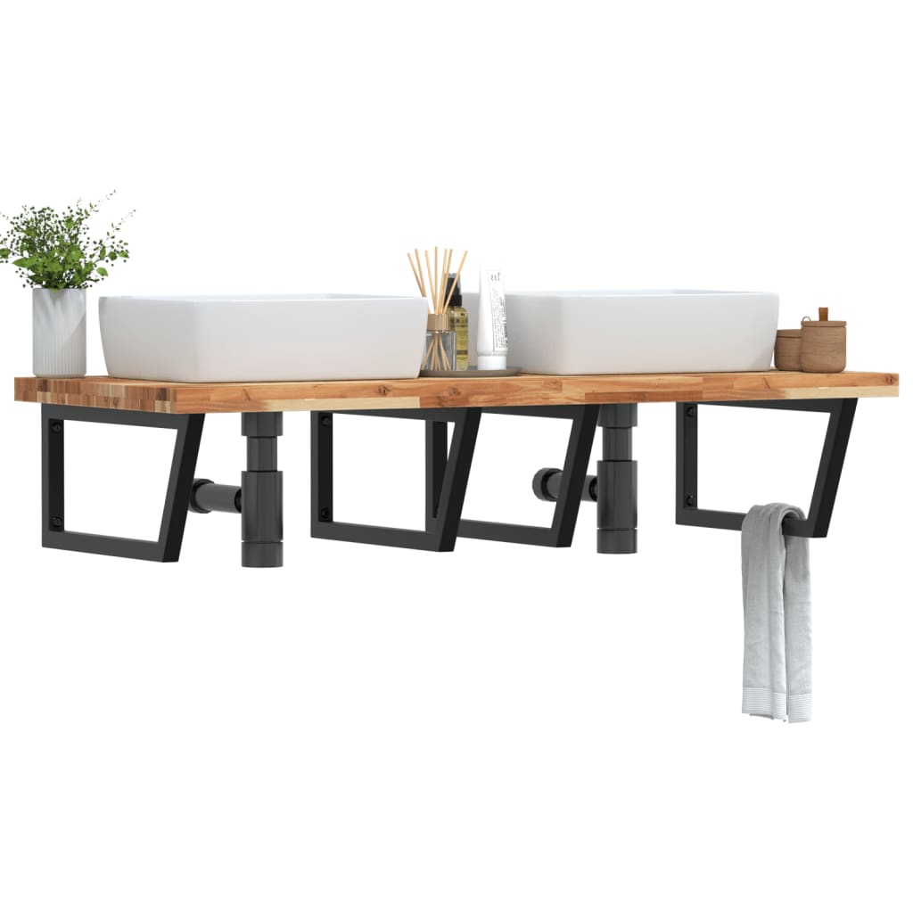 væghængt badeværelseshylde stål og massivt akacietræ