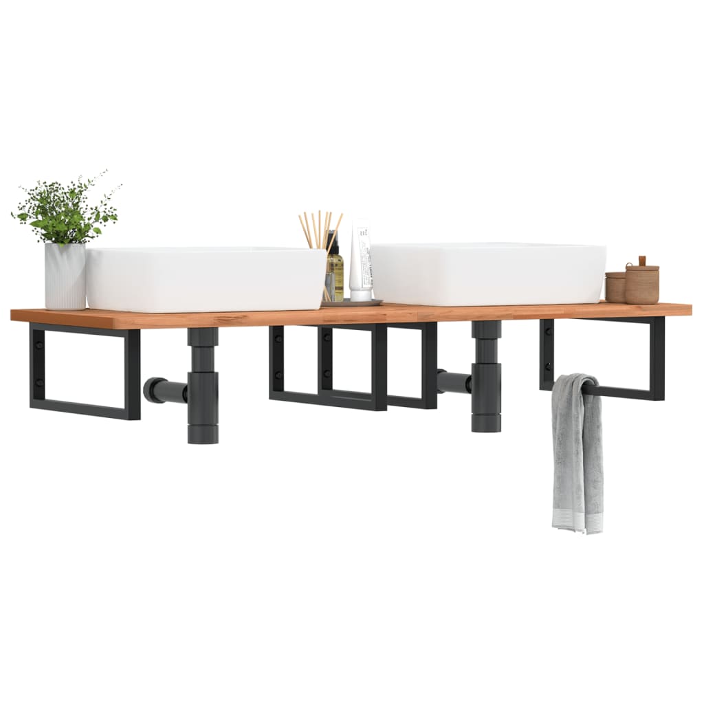 badeværelseshylde stål og massivt bøgetræ billede