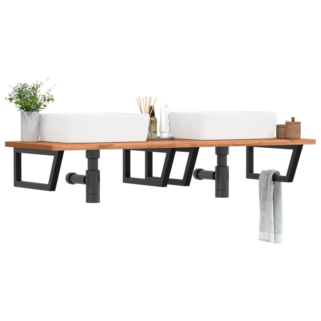 badeværelseshylde stål og massivt bøgetræ billede