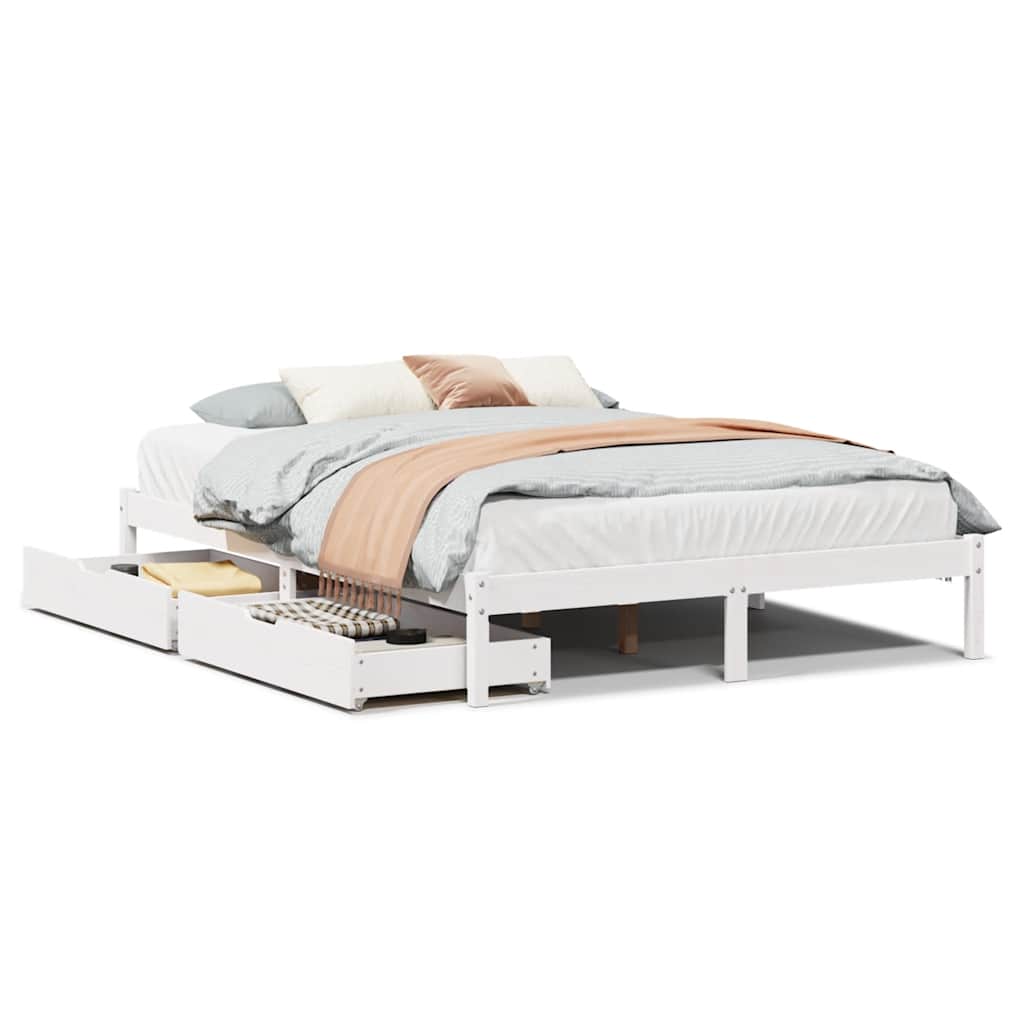 sengeramme uden madras 135x190 cm massivt fyrretræ hvid