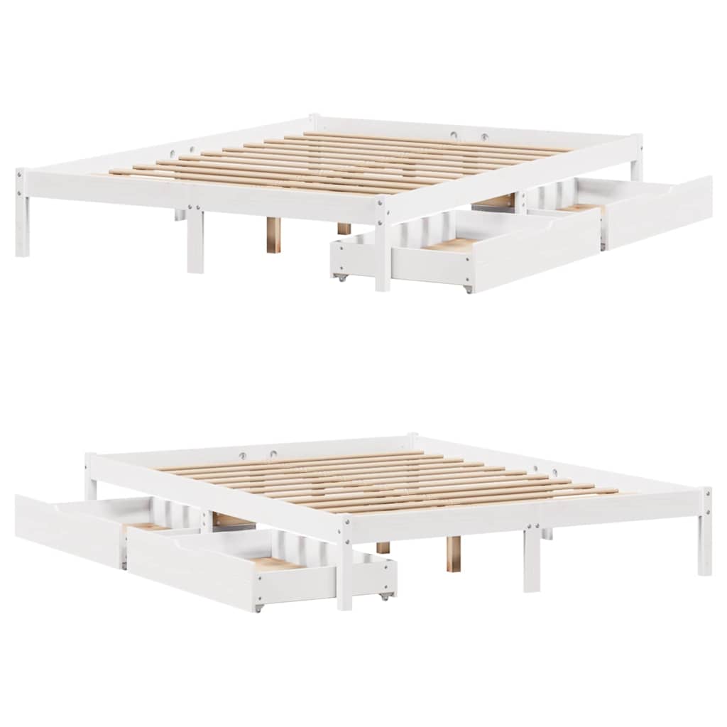 sengeramme uden madras 135x190 cm massivt fyrretræ hvid