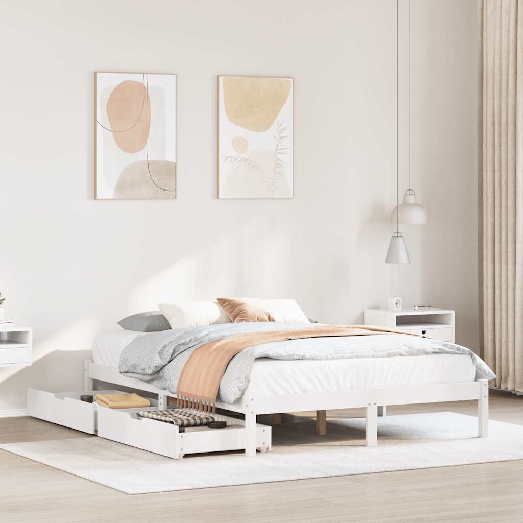 sengeramme uden madras 135x190 cm massivt fyrretræ hvid