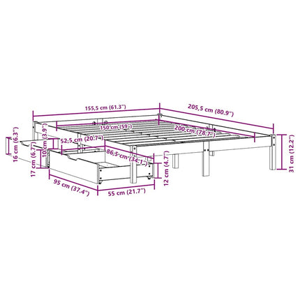 sengeramme uden madras 150x200 cm massivt fyrretræ hvid