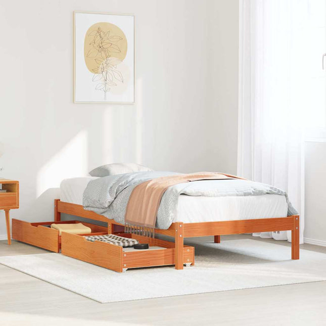 sengeramme uden madras 75x190 cm massivt fyrretræ gyldenbrun