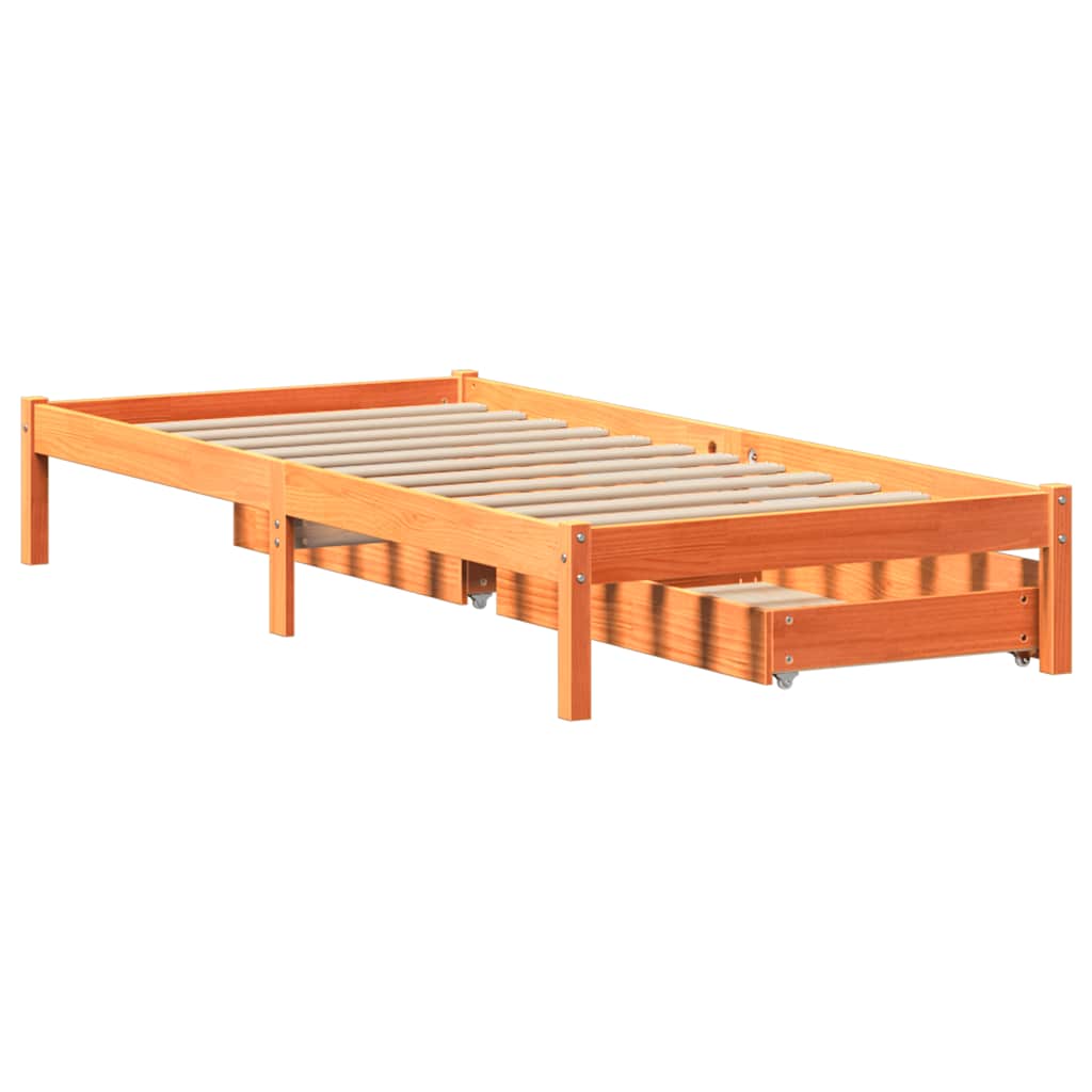 sengeramme uden madras 90x190 cm massivt fyrretræ gyldenbrun