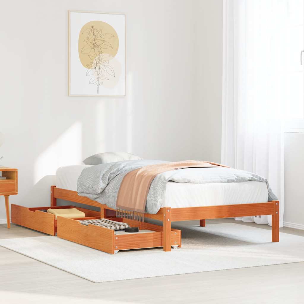 sengeramme uden madras 90x190 cm massivt fyrretræ gyldenbrun