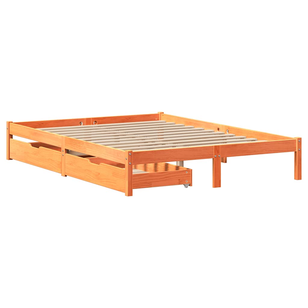 sengeramme uden madras 135x190 cm massivt fyrretræ brun