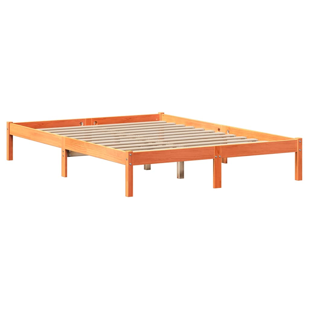 sengeramme uden madras 135x190 cm massivt fyrretræ brun