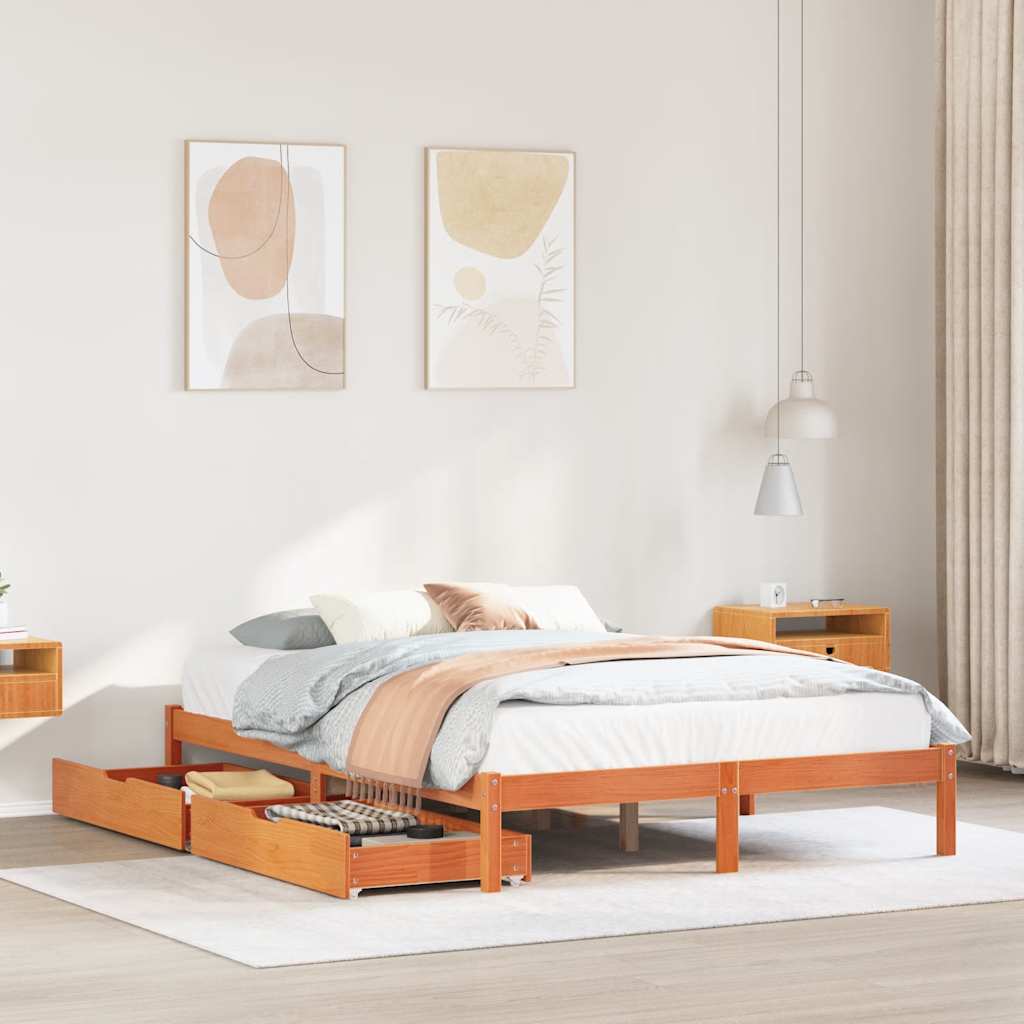 sengeramme uden madras 140x200 cm massivt fyr gyldenbrun