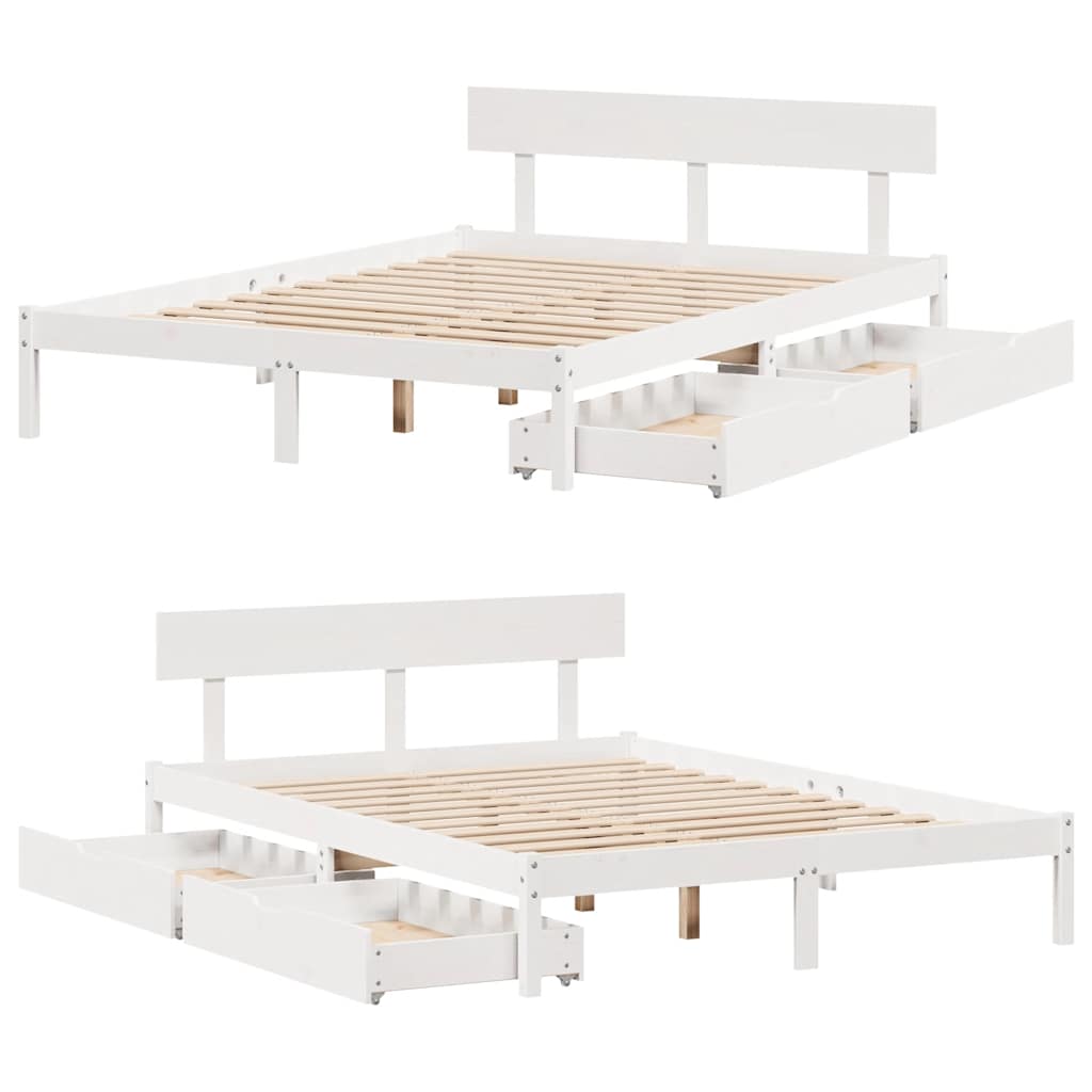sengeramme uden madras 135x190 cm massivt fyrretræ hvid