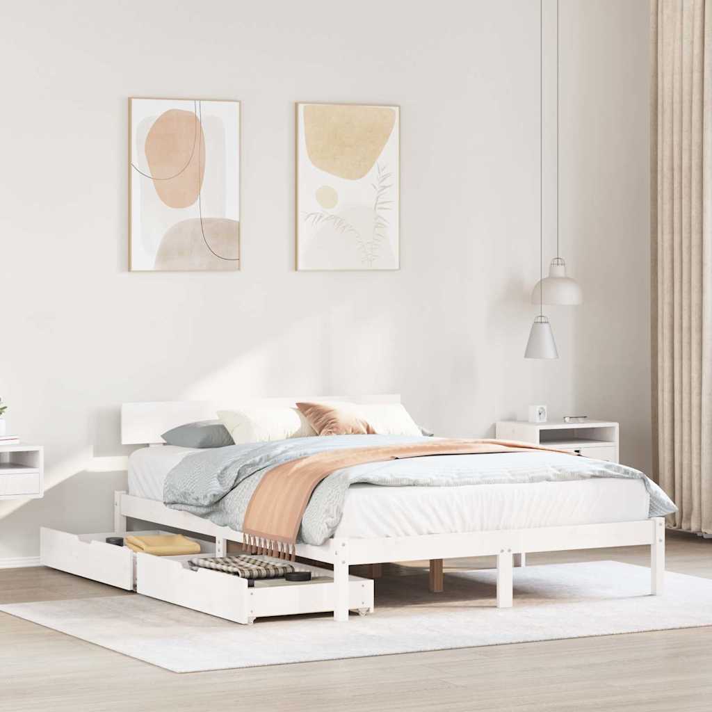 sengeramme uden madras 135x190 cm massivt fyrretræ hvid