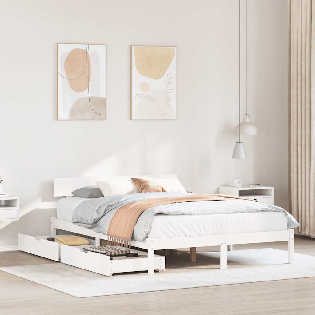sengeramme uden madras 140x190 cm massivt fyrretræ hvid