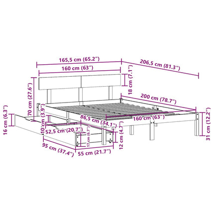 sengeramme uden madras 160x200 cm massivt fyrretræ