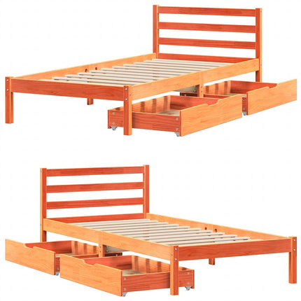 sengeramme uden madras 75x190 cm massivt fyrretræ gyldenbrun