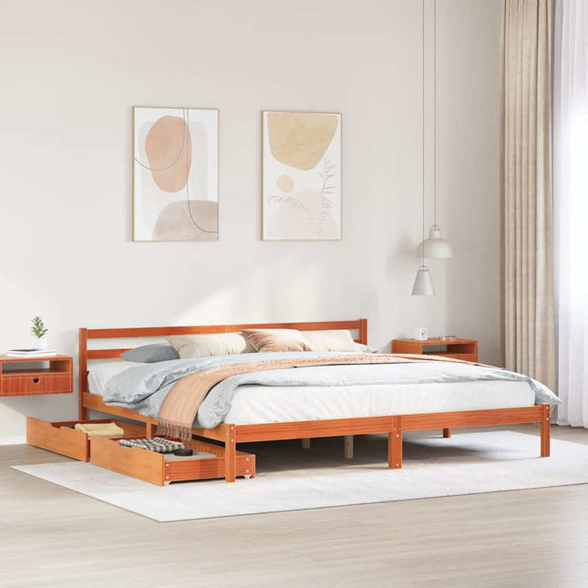 sengeramme uden madras 200x200 cm massivt fyrretræ gyldenbrun